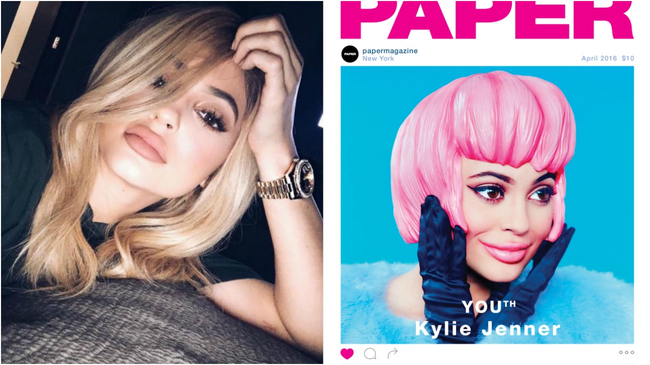 Kylie Jenner Sports Pink Plastic Wig, Huge Lips on 'Paper' Magazine(01)