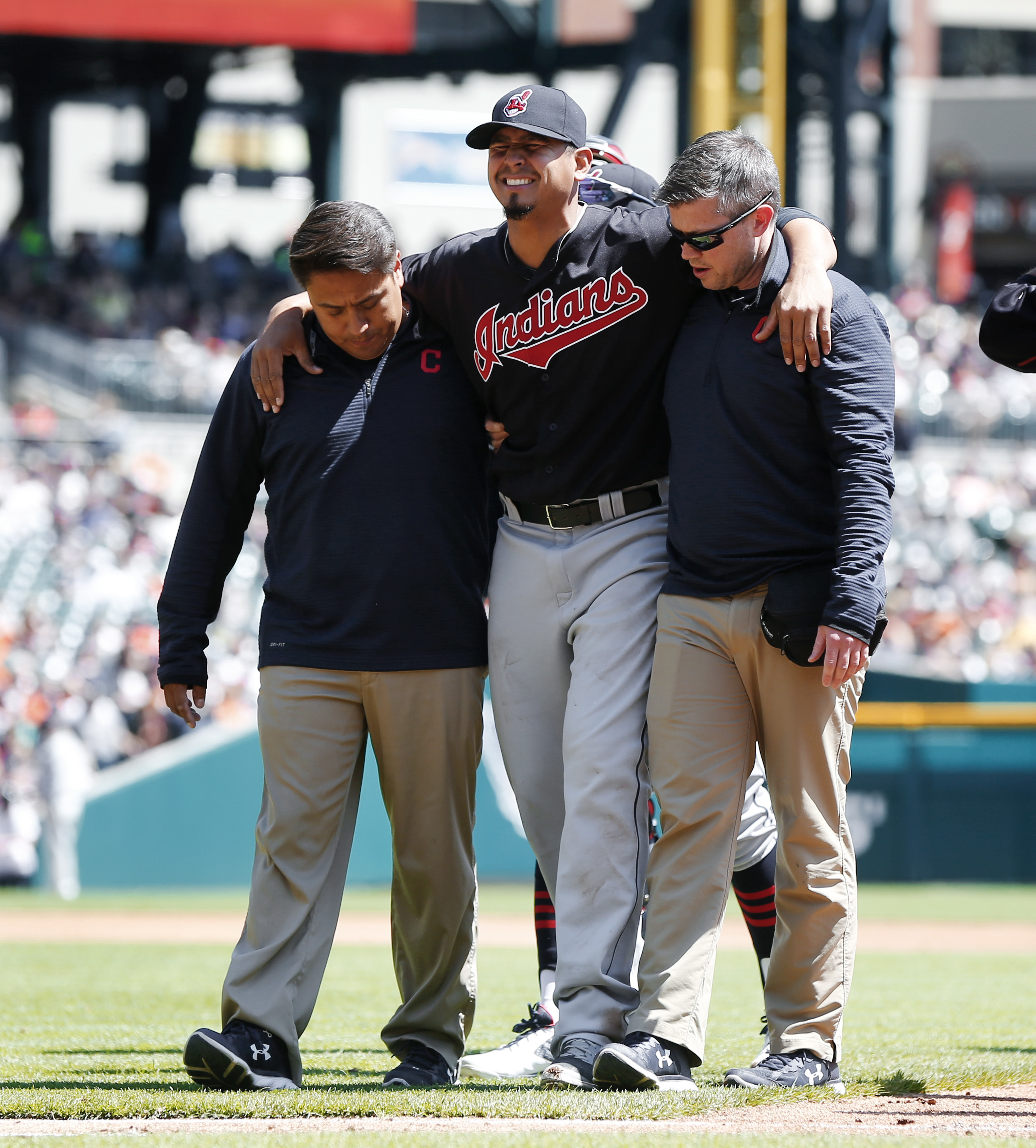 Indians overcome Carrasco injury, sweep Tigers