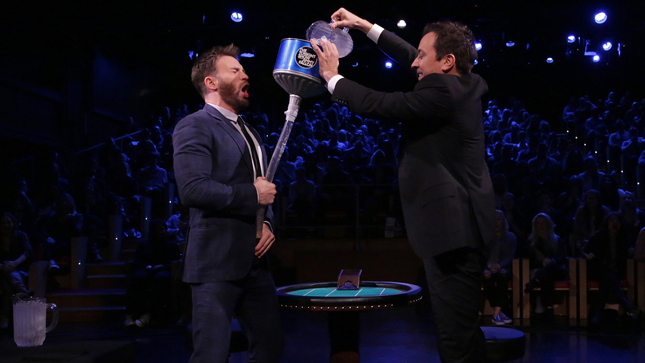 Chris Evans and Jimmy Fallon Pour IceCold Water Down Each Other's Pants in 'Frozen Blackjack