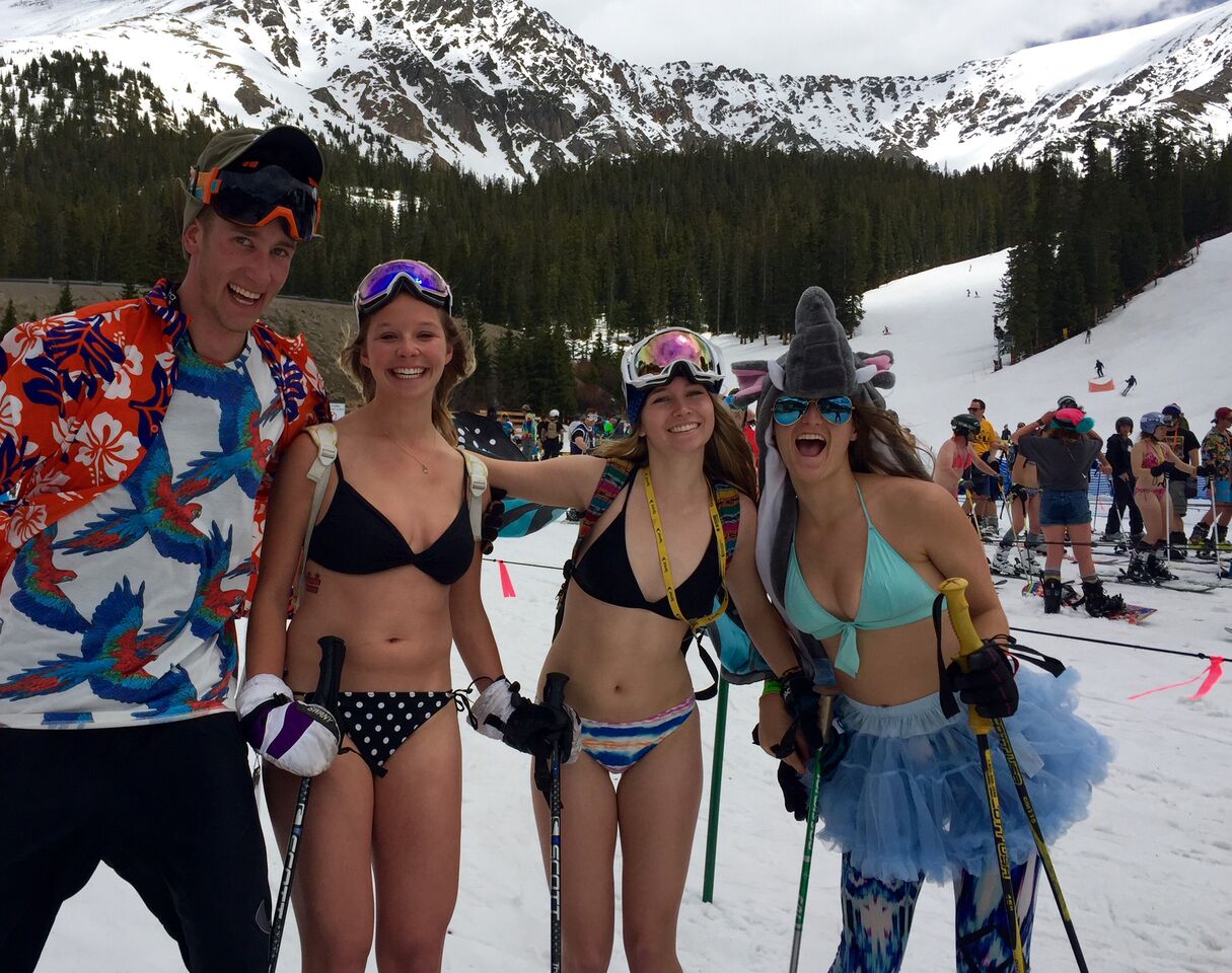 Skiers in swimwear parade in the Colorado snow wwltv