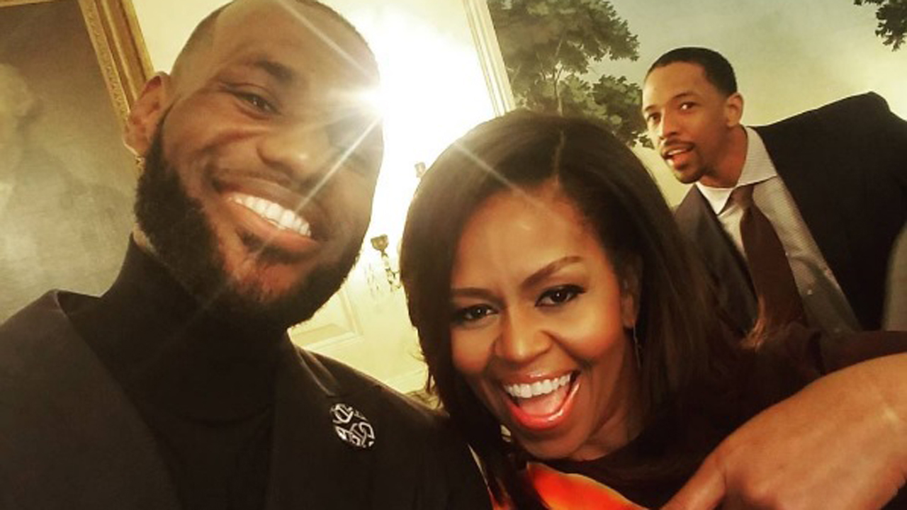 Barack and Michelle Obama Welcome LeBron James and the Cleveland