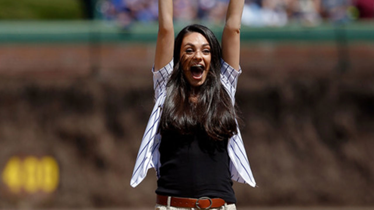 Mila Kunis Throws Out the First Pitch at Chicago Cubs Game -- See the