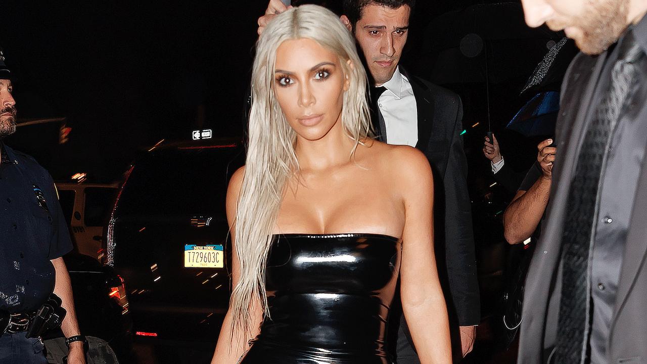 Kim Kardashian Rocks Long Platinum Hair And Black Latex At Tom Ford s 